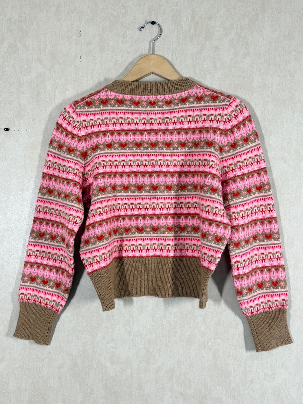 NWT J. Crew Shrunken Fair Isle Crewneck Sweater Lambswool Blend in Pink Brown M - Picture 5 of 10